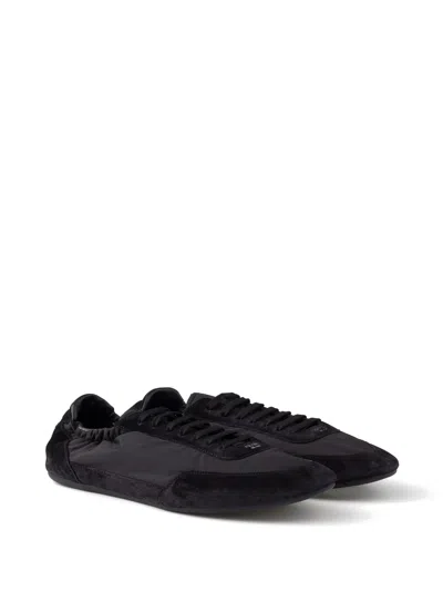 Prada Collapse Re-nylon And Suede Elasticized Sneakers Shoes In Black