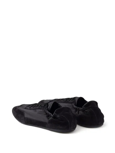 Prada Collapse Re-nylon And Suede Elasticized Sneakers Shoes In Black