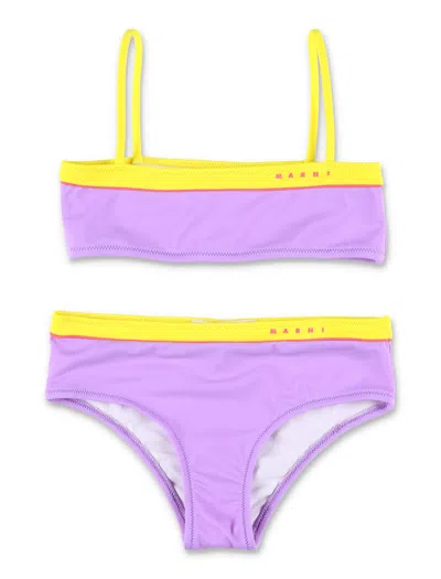 Marni Kids' Contrasting-trim Logo-print Bikini In Blue