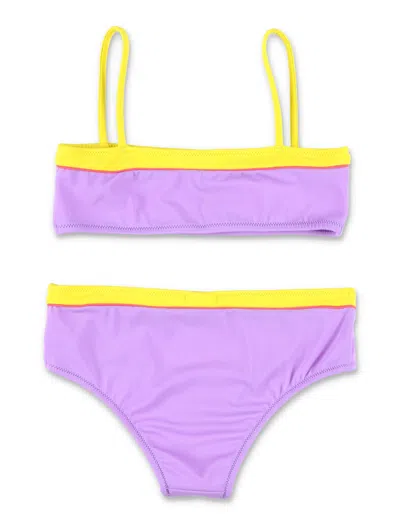 Marni Kids' Contrasting-trim Logo-print Bikini In Blue