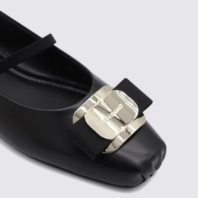 Ferragamo Lambskin Flats With Gold-tone Buckle Detail In White