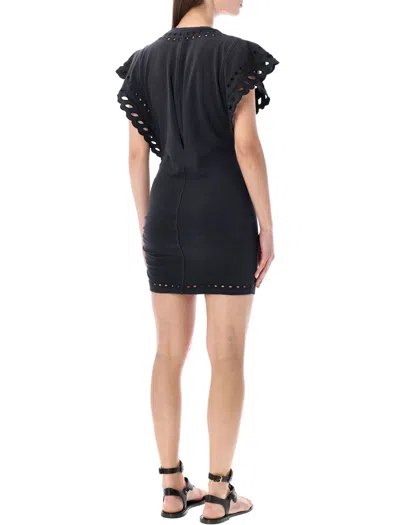 Isabel Marant Étoile Orlane Broderie Anglaise Cotton-jersey Mini Dress In Black
