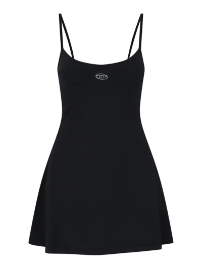 Diesel Mini Dress With Spaghetti Straps And Scoop Neck In Black