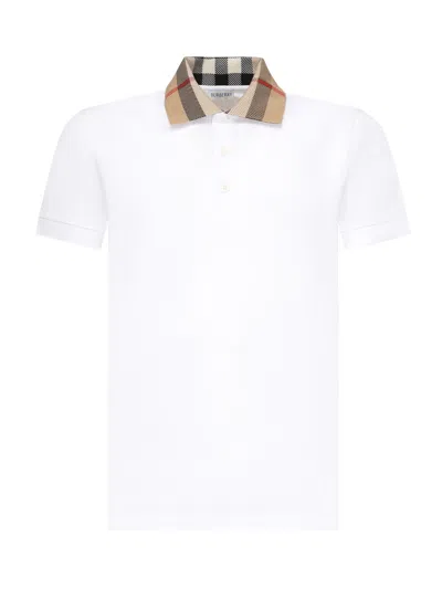 Burberry Check-collar White Polo Shirt With Three-button Placket