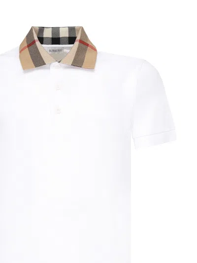 Burberry Check-collar White Polo Shirt With Three-button Placket
