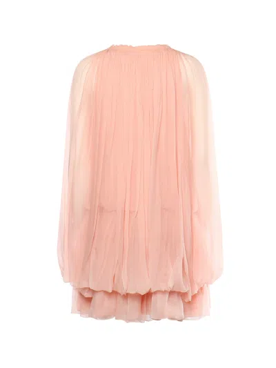 Chloé Women Pink Mini Dress With Drawstring On The Front And Cape Design In Silk Woman In Neutral