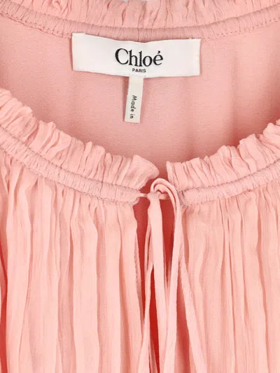 Chloé Women Pink Mini Dress With Drawstring On The Front And Cape Design In Silk Woman In Neutral