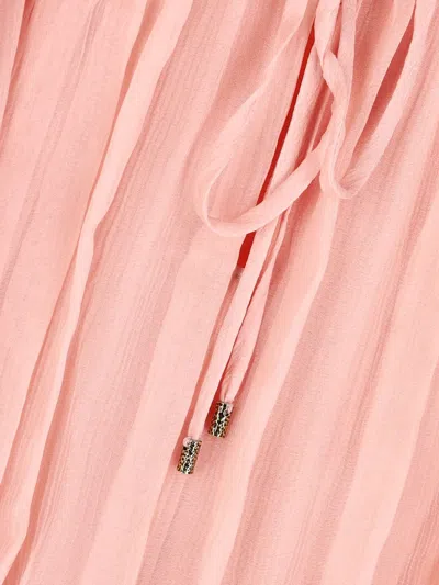 Chloé Women Pink Mini Dress With Drawstring On The Front And Cape Design In Silk Woman In Neutral