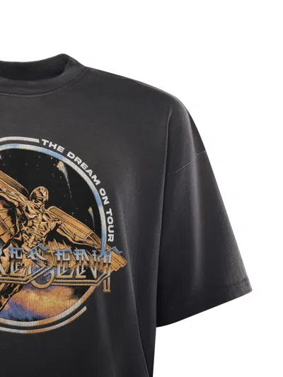 Represent Black Crew Neck T-shirt With Graphic Print On Front And Back And Faded Effect In Cotton Man In Gray