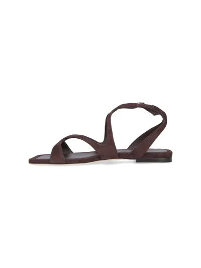 Jimmy Choo Ayla Brown Sandals With Square Toe And Ankle Buckle Closure In Suede Woman