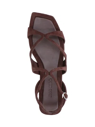 Jimmy Choo Ayla Brown Sandals With Square Toe And Ankle Buckle Closure In Suede Woman
