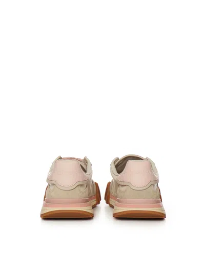 Dolce & Gabbana Dg Athletic Sneakers In Ivory And Pink Fabric And Leather In Multi