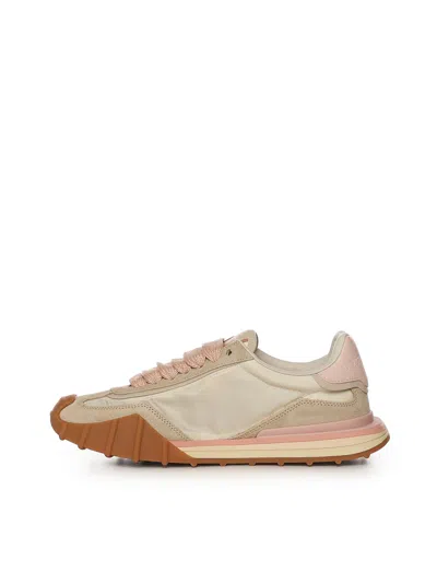 Dolce & Gabbana Dg Athletic Sneakers In Ivory And Pink Fabric And Leather In Multi
