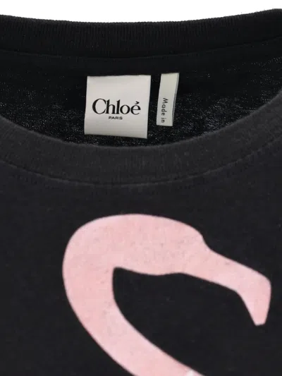 Chloé Women Black Crewneck T-shirt With Maxi Logo Print On The Front In Cotton Woman