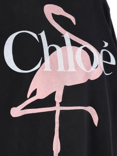 Chloé Women Black Crewneck T-shirt With Maxi Logo Print On The Front In Cotton Woman
