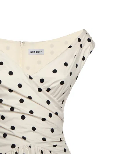 Self-portrait White Dress With All-over Polka Dot And Flared Skirt In Cotton Woman In Orange