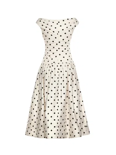 Self-portrait White Dress With All-over Polka Dot And Flared Skirt In Cotton Woman In Orange