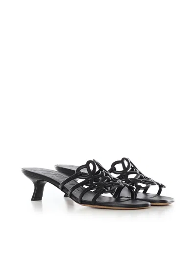 Loewe Petal Anagram Leather Caged Mule Sandals In Gray