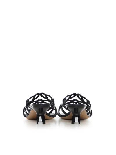 Loewe Petal Anagram Leather Caged Mule Sandals In Gray