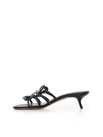 Loewe Petal Anagram Leather Caged Mule Sandals In Gray
