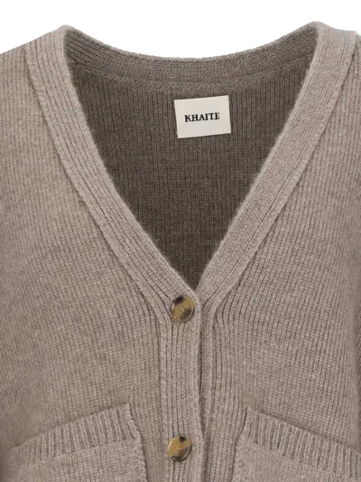 Khaite Relaxed Fit Textured Knit Sweater With Deep V-neckline In Brown