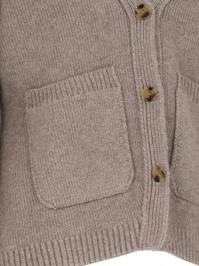 Khaite Relaxed Fit Textured Knit Sweater With Deep V-neckline In Brown