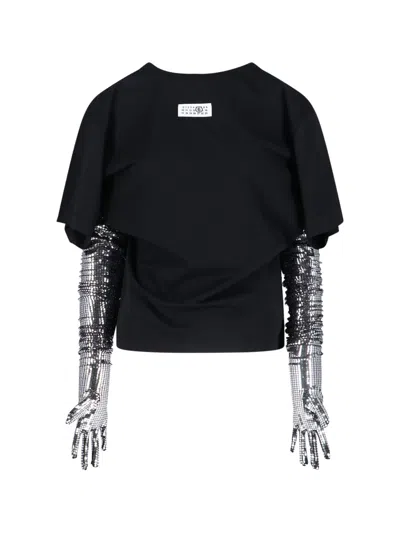 Mm6 Maison Margiela Short-sleeve Black T-shirt With Disco-style Gloves