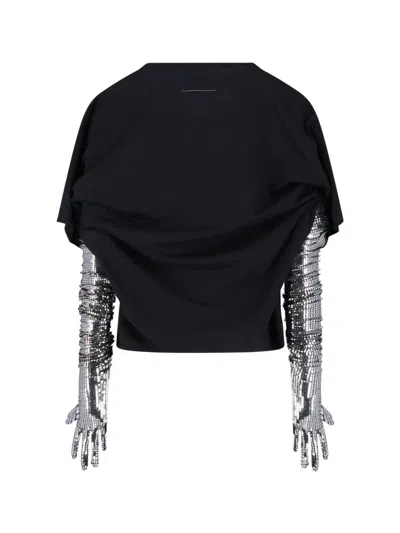 Mm6 Maison Margiela Short-sleeve Black T-shirt With Disco-style Gloves