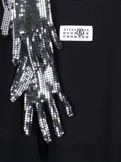 Mm6 Maison Margiela Short-sleeve Black T-shirt With Disco-style Gloves