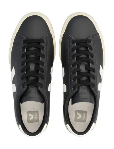 Veja Campo Leather Logo Patch Sneakers In Black