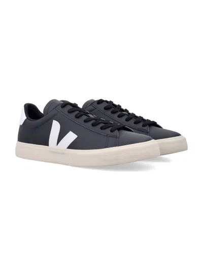 Veja Campo Leather Logo Patch Sneakers In Black