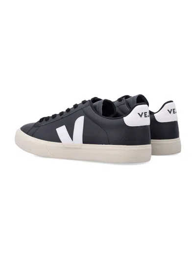 Veja Campo Leather Logo Patch Sneakers In Black
