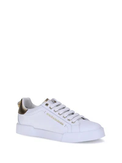 Dolce & Gabbana Sneakers Portofino In Pelle Bianca E Oro Dolce E Gabbana In Multi