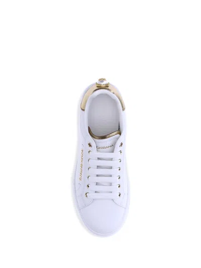 Dolce & Gabbana Sneakers Portofino In Pelle Bianca E Oro Dolce E Gabbana In Multi