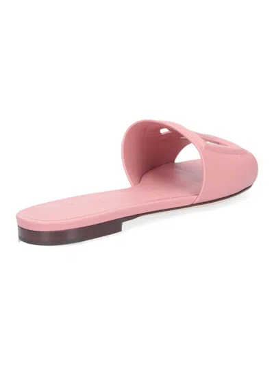 Dolce & Gabbana Women Pink Slide Sandals With Cut Out Logo In Leather Woman