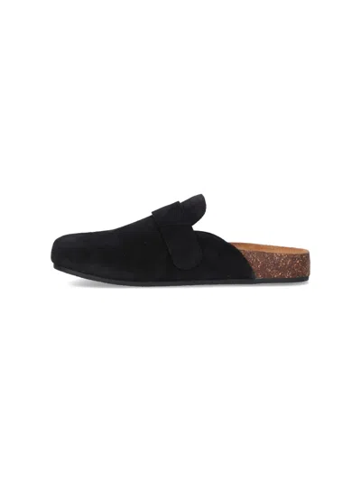 Tory Burch Mellow Black Slip-on Mule With Metallic Logo Buckle In Suede Woman