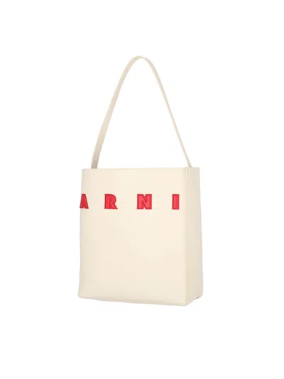 Marni Rectangular Calf Leather Shoulder Bag In White