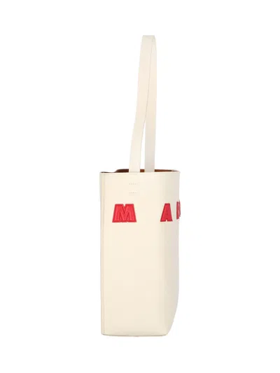 Marni Rectangular Calf Leather Shoulder Bag In White