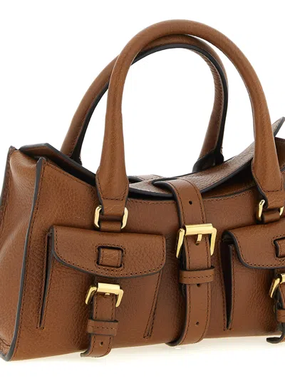 Mulberry Roxanne Brown Small Handbag With Adjustable And Removable Shoulder Strap And Two Front Pockets In Le