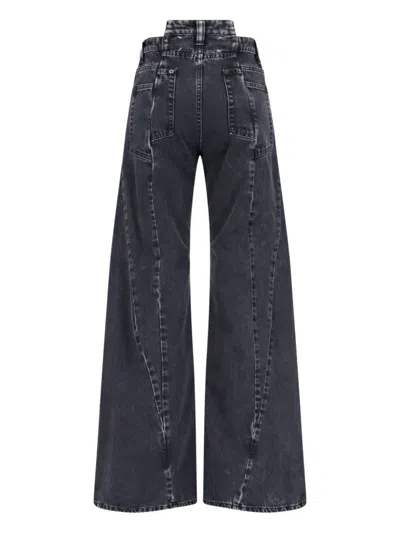 Maison Margiela Black Jeans With Wide Leg And Four-stitch Moniker Logo In Denim Woman