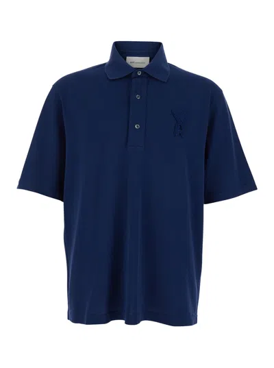 Ami Alexandre Mattiussi Blue Polo Shirt With Adc Patch Logo In Cotton Uomo In Multi