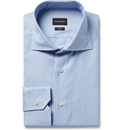 Shop Ermenegildo Zegna Blue Slim-fit Cutaway-collar Trofeo Cotton Shirt
