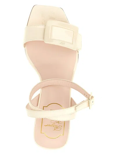 Roger Vivier Belle Vivier 60 Metallic Leather Wedge Sandals In White