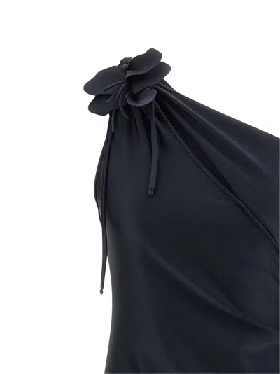 Coperni Fitted Mini Dress With Faux-flower Detailing In Black