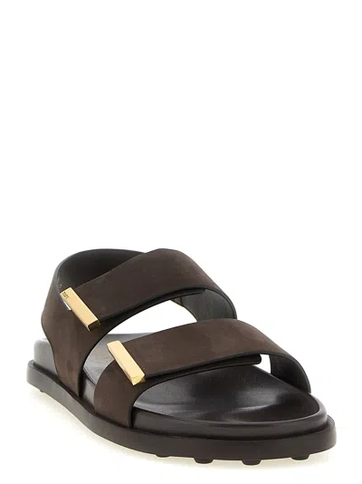 Tod's Leather Slingback Sandals Open Toe Design In Brown