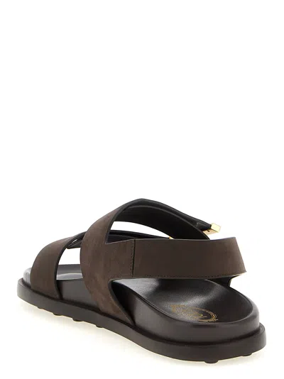 Tod's Leather Slingback Sandals Open Toe Design In Brown