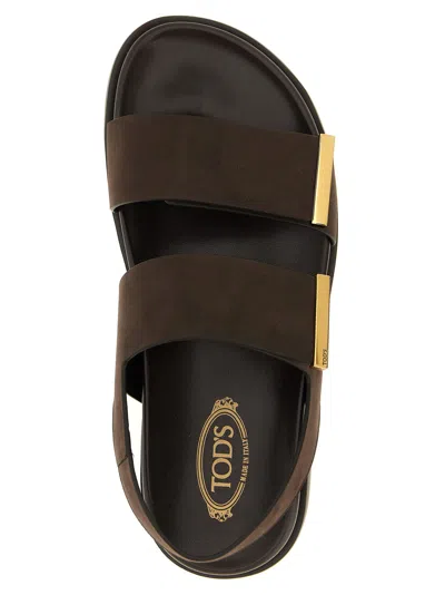Tod's Leather Slingback Sandals Open Toe Design In Brown