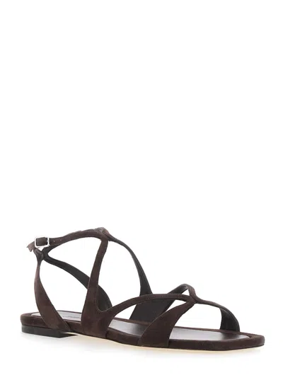 Jimmy Choo Ayla Brown Sandals With Square Toe And Ankle Buckle Closure In Suede Woman