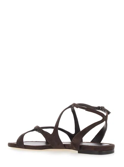 Jimmy Choo Ayla Brown Sandals With Square Toe And Ankle Buckle Closure In Suede Woman