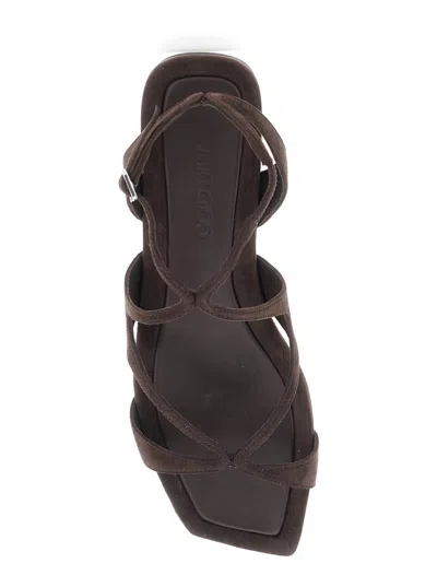 Jimmy Choo Ayla Brown Sandals With Square Toe And Ankle Buckle Closure In Suede Woman